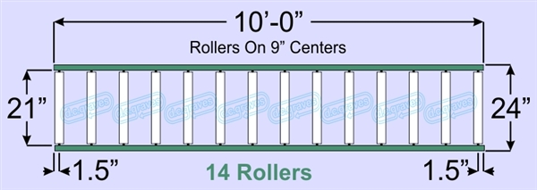 SR60-21-09-10, Steel Gravity Roller Conveyor