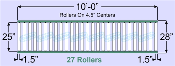 SR60-25-04-10, Steel Gravity Roller Conveyor