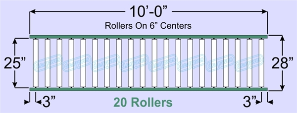 SR60-25-06-10, Steel Gravity Roller Conveyor