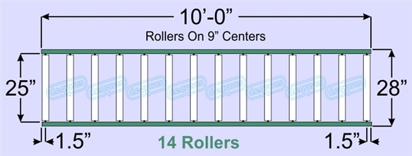 SR60-25-09-10, Steel Gravity Roller Conveyor