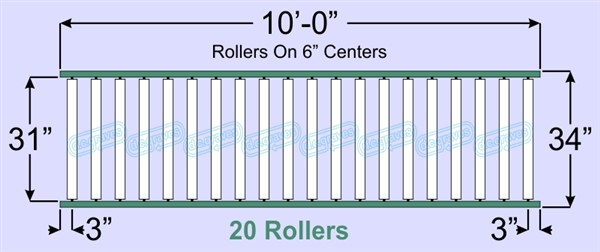 SR60-31-06-10, Steel Gravity Roller Conveyor