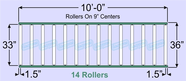 SR60-33-09-10, Steel Gravity Roller Conveyor