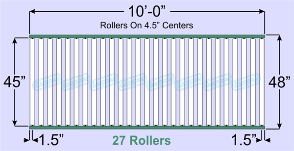 SR60-45-04-10, Steel Gravity Roller Conveyor