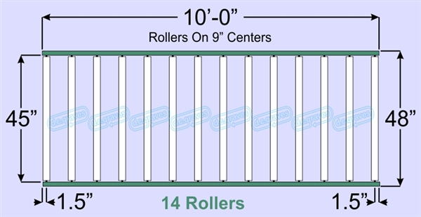 SR60-45-09-10, Steel Gravity Roller Conveyor