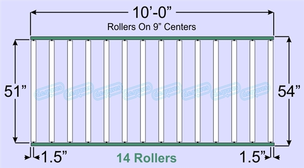 SR60-51-09-10, Steel Gravity Roller Conveyor