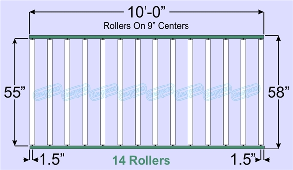 SR60-55-09-10, Steel Gravity Roller Conveyor