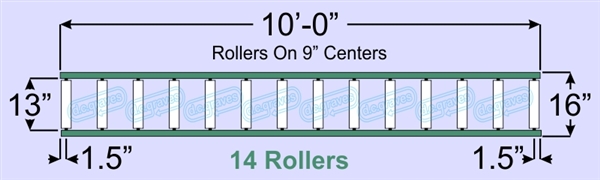 SR80-13-09-10, Steel Gravity Roller Conveyor