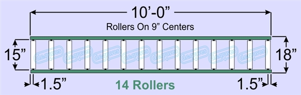 SR70-15-09-10, Steel Gravity Roller Conveyor