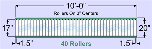 SR80-17-03-10, Steel Gravity Roller Conveyor