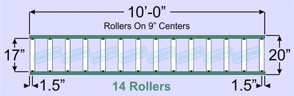 SR70-17-09-10, Steel Gravity Roller Conveyor