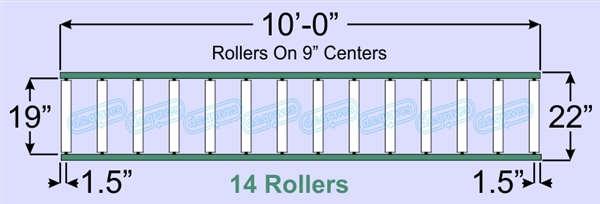 SR70-19-09-10, Steel Gravity Roller Conveyor
