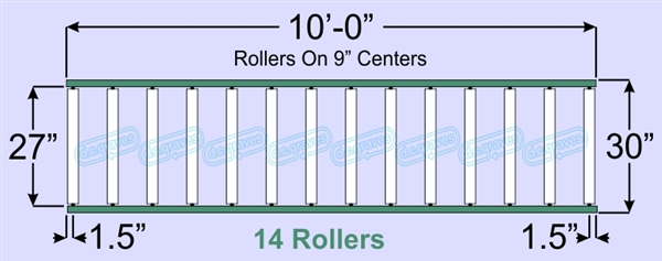 SR80-27-09-10, Steel Gravity Roller Conveyor