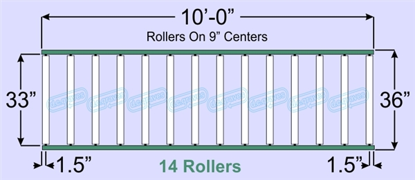 SR70-33-09-10, Steel Gravity Roller Conveyor