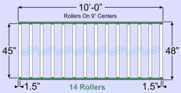 SR70-45-09-10, Steel Gravity Roller Conveyor