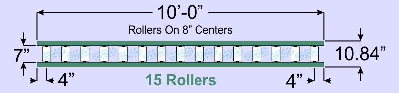 SR90-07-08-10, Steel Gravity Roller Conveyor