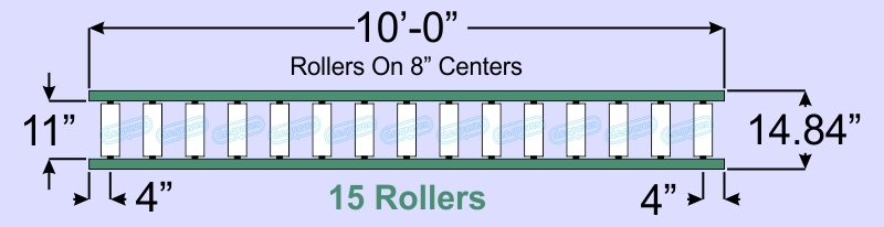 SR90-11-08-10, Steel Gravity Roller Conveyor