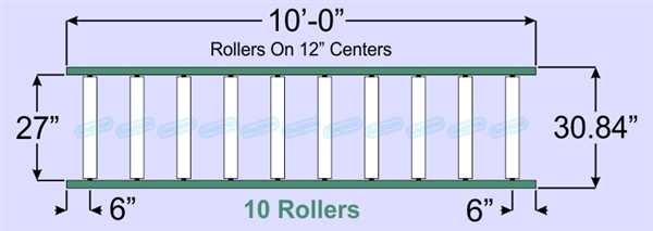 SR90-27-12-10, Steel Gravity Roller Conveyor
