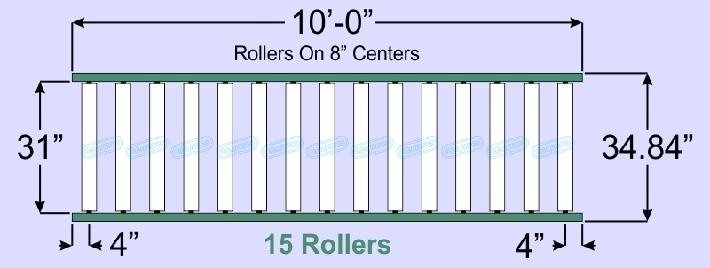 SR90-31-08-10, Steel Gravity Roller Conveyor
