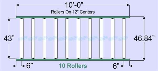 SR90-43-12-10, Steel Gravity Roller Conveyor