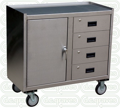 Stainless Mobile Cabinet with 1 Door and 4 Drawers
