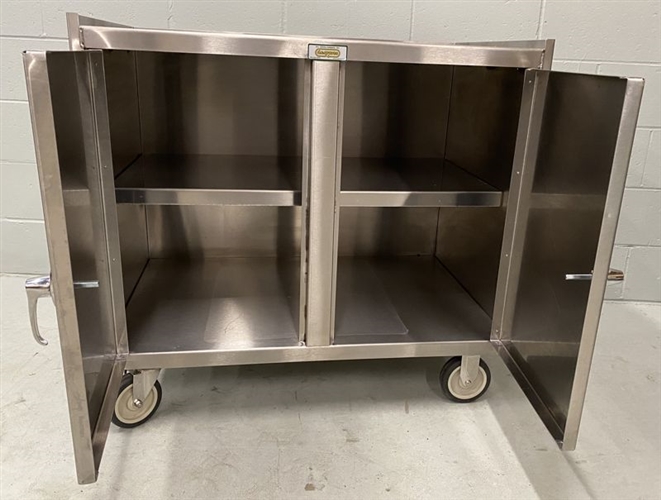 Slightly Used Stainless Mobile Cabinet w/ Middle Shelf - 24" x 36" Shelf Size