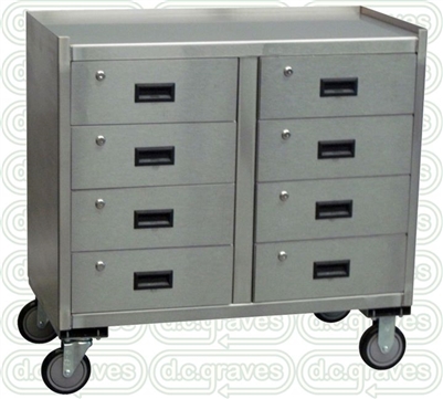 ZO13 - Stainless Mobile Cabinet w/ 8 Drawers - 18" x 36" Shelf Size