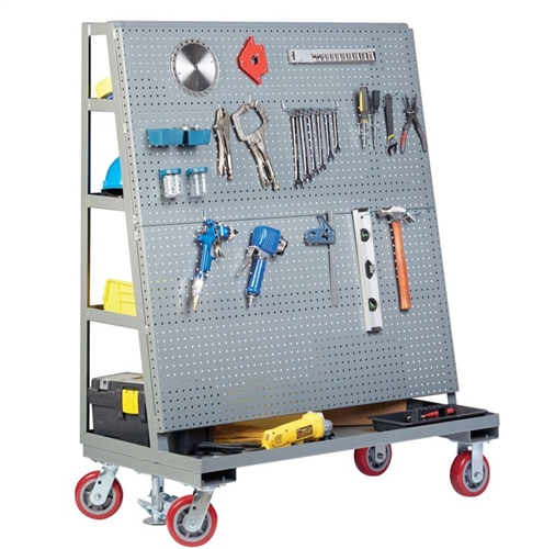 Mobile Pegboard with Back Shelf Storage