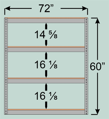 Wide Span Shelving Unit, 72" W x 30" D x 60" H with 4 Particle Board Shelf Levels