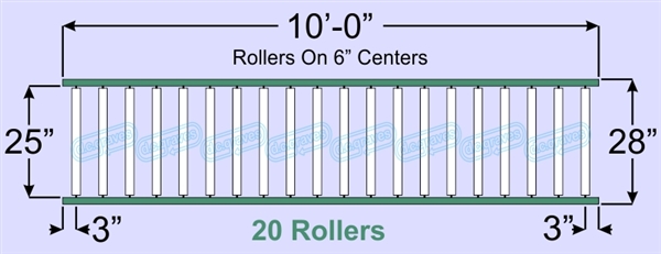 SR30-25-06-10, Steel Gravity Roller Conveyor