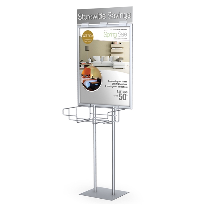 22 x 28 Poster Holder Floor Stand with 5-Pocket Brochure Holder Attachment,  Removable Dividers Accommodate Different-Sized Literature, Top-Loading