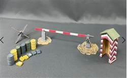 German Sentry's Box, Oil Drums, Road Obstacles, Gate, Sand Bags and Other Accessories