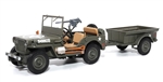 US Army 1/4 Ton Willys Jeep with Bantam T3 Trailer - Top Down