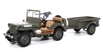 US 1/4-Ton Willys Jeep with Browning M2 .50 caliber Heavy Machine Gun and Bantam T3 Trailer - Top Down (1:43 Scale)