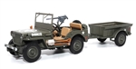 US Willys 1/4-Ton Jeep with Browning M2 .50 caliber Heavy Machine Gun and Bantam T3 Trailer - Top Down (1:43 Scale)