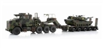 European Warfare Bundle: US Oshkosh Defense M1070 Heavy Equipment Transporter with M1000 Semi-Trailer Plus a US M1A1 Abrams Main Battle Tank with TUSK I Survival Kit [NATO Woodland Camouflage Scheme]