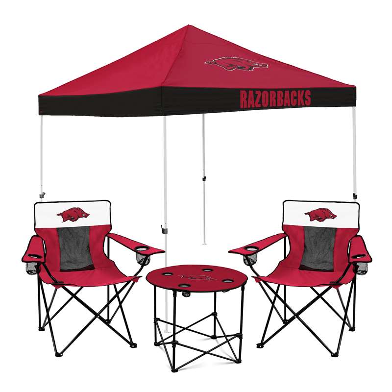 Arkansas Razorbacks Canopy Canopy Tailgate Bundle - Set Includes 9X9 Canopy, 2 Chairs and 1 Side Table