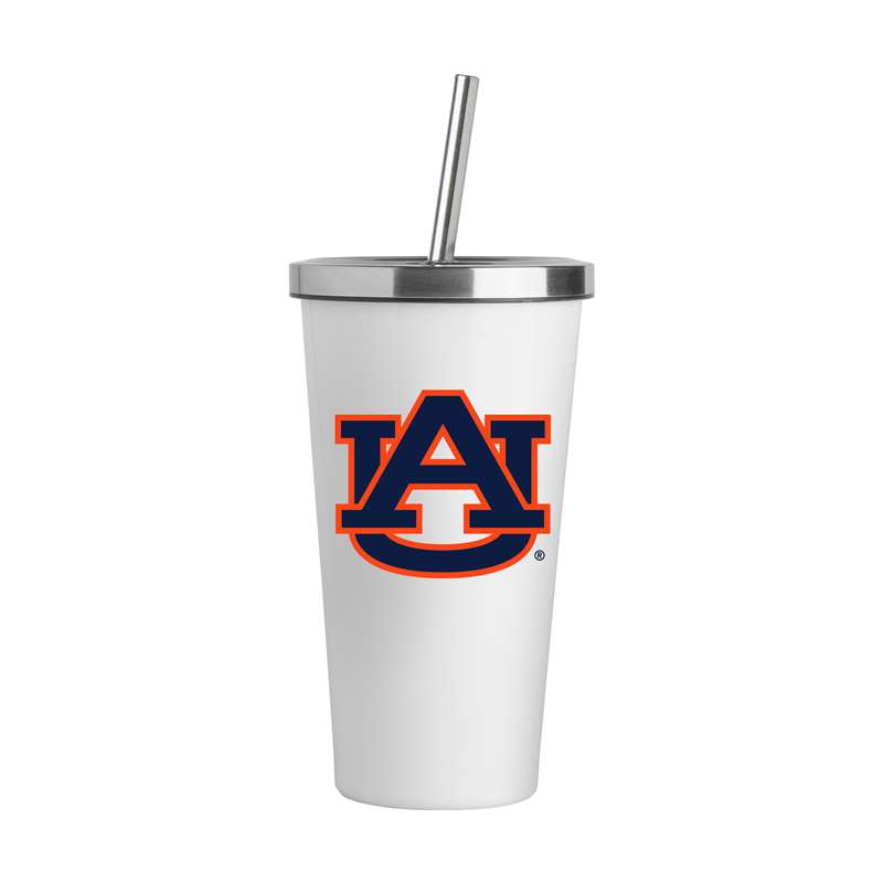 Auburn Logo White 20oz Straw Tumbler