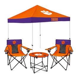 Clemson Tigers Canopy Canopy Tailgate Bundle - Set Includes 9X9 Canopy, 2 Chairs and 1 Side Table