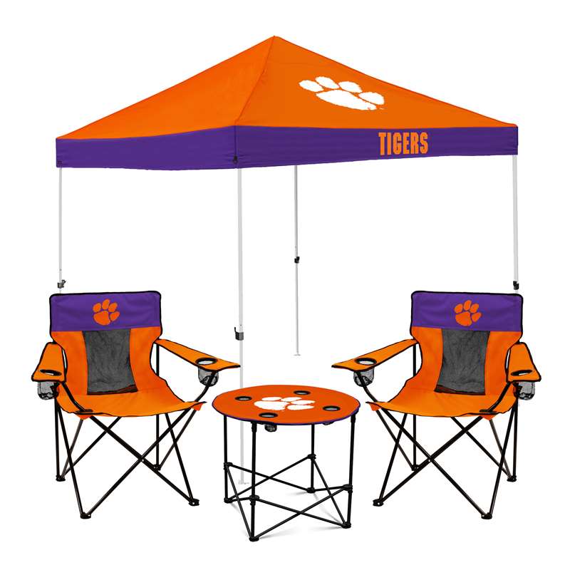 Clemson Tigers Canopy Canopy Tailgate Bundle - Set Includes 9X9 Canopy, 2 Chairs and 1 Side Table