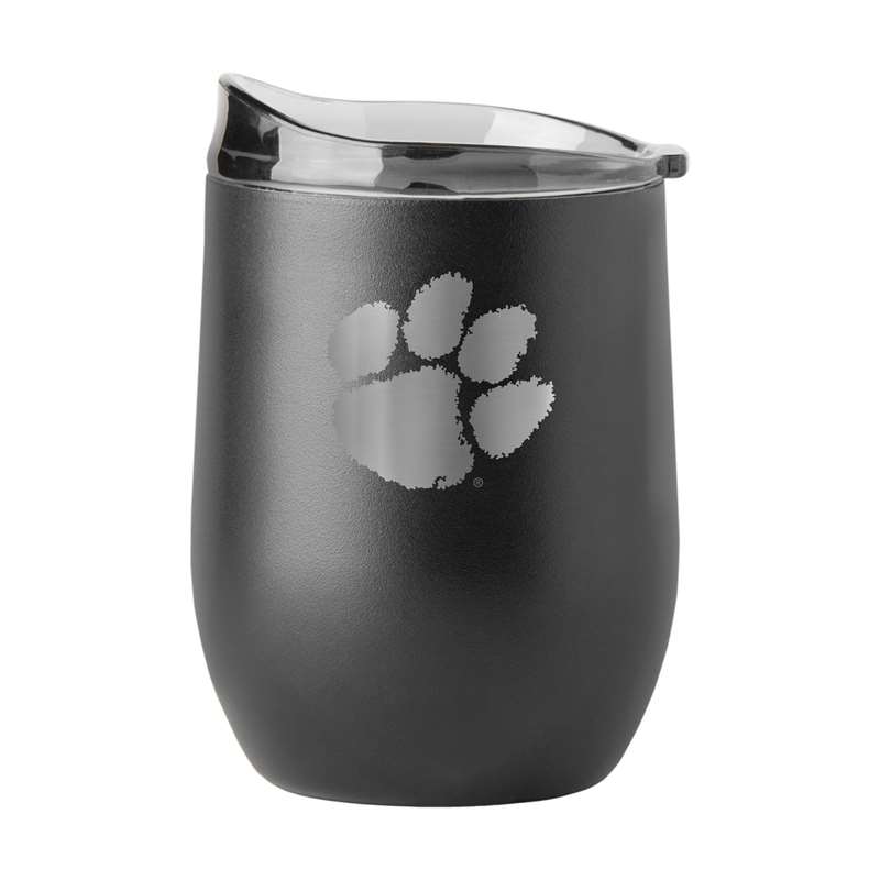 Clemson 16oz Etch Black Powder Coat Curved Beverage