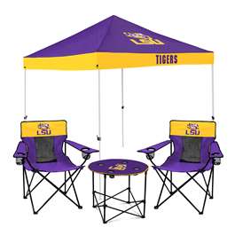LSU Tigers Canopy Tailgate Bundle - Set Includes 9X9 Canopy, 2 Chairs and 1 Side Table
