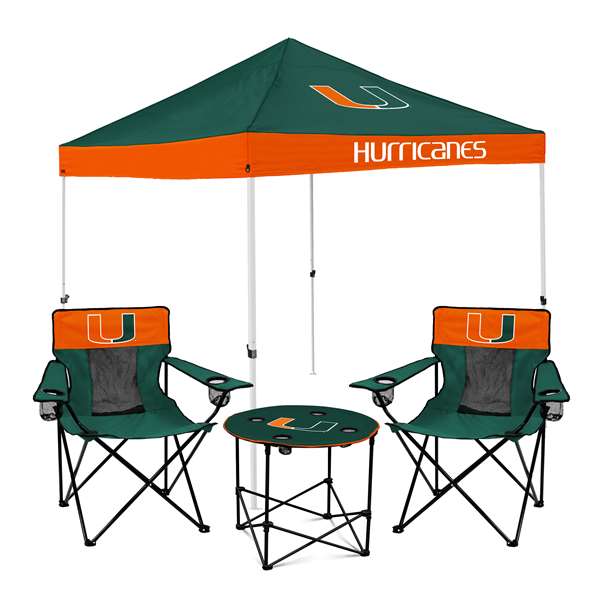 Miami Hurricanes Canopy Tailgate Bundle - Set Includes 9X9 Canopy, 2 Chairs and 1 Side Table