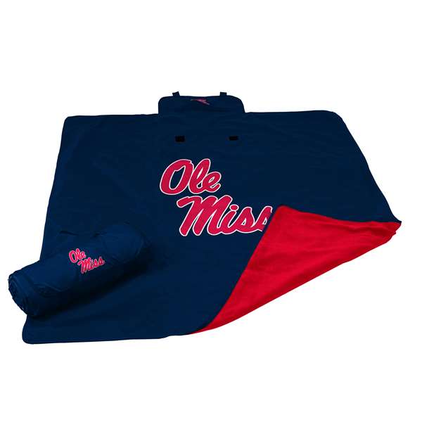 Logo Brands NCAA Mississippi Old Miss Rebels Adult All Weather Blanket, Navy