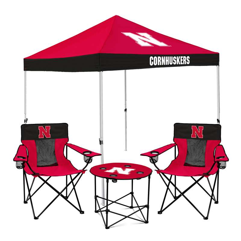 Nebraska Corn Huskers Canopy Tailgate Bundle - Set Includes 9X9 Canopy, 2 Chairs and 1 Side Table