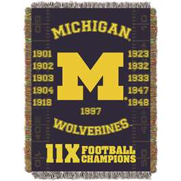 Michigan Wolverines  Commerative Woven Tapestry Throw Blanket  