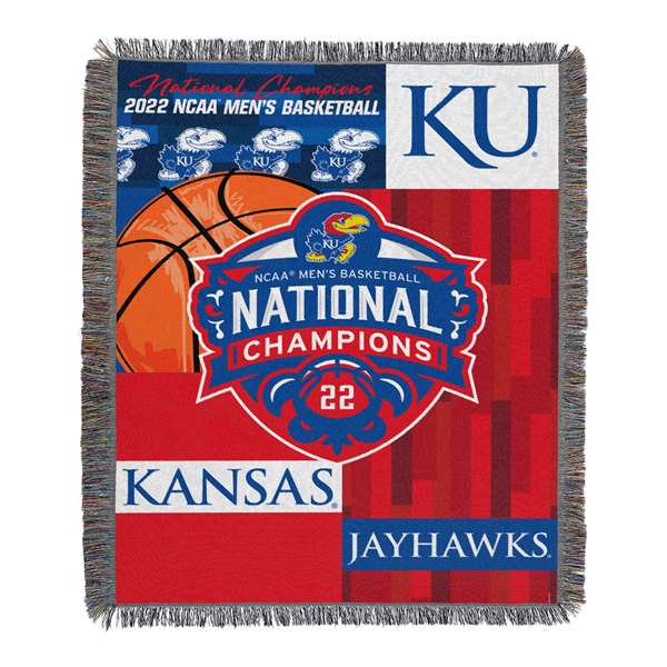 2022 NCAA Men's Basketball Champs Kansas Jayhawks Woven Tapestry Throw - Courtside Home Field Advantage Woven Tapestry Throw Blanket  