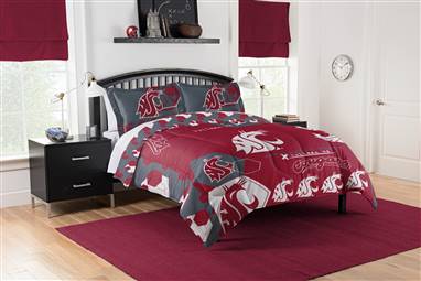 Washington State Football Cougars Hexagon Full/Queen Bed Comforter with 2 Shams Set 