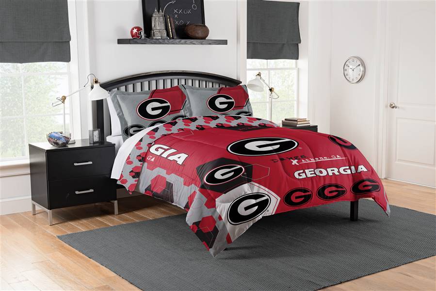 Georgia Bulldogs Hexagon Full/Queen Bed Comforter with 2 Shams Set
