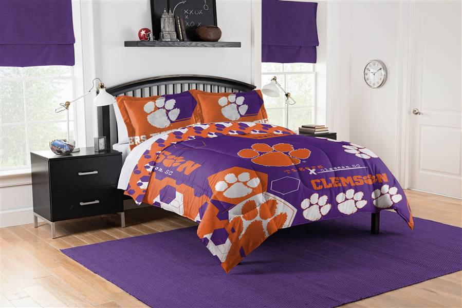 Clemson Football Tigers Hexagon Full/Queen Bed Comforter with 2 Shams Set 