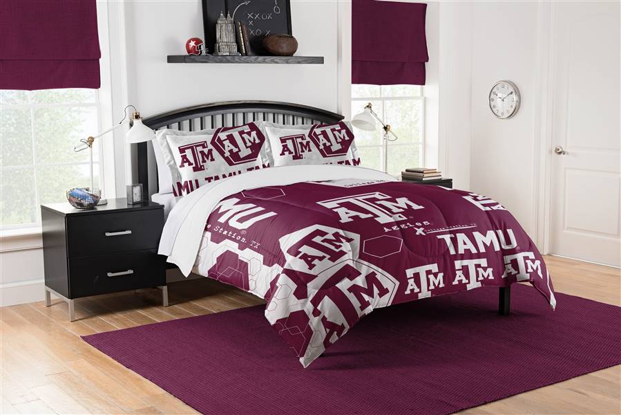 Texas A&M Football Aggies Hexagon Full/Queen Bed Comforter with 2 Shams Set